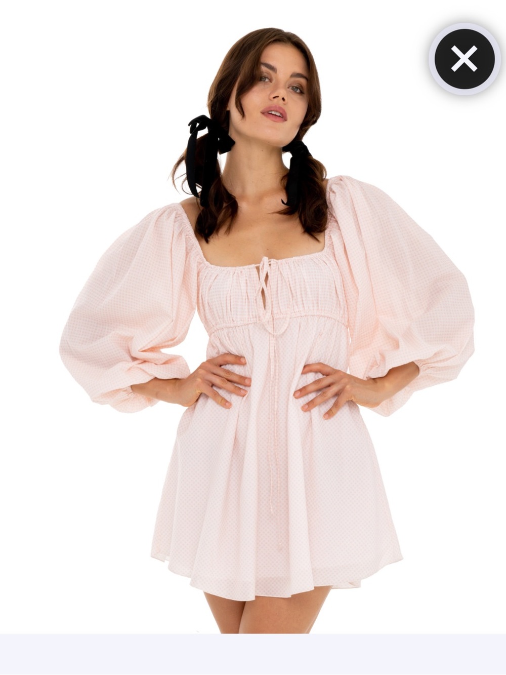 Kitteny miloe Puff-Sleeve Mini Dress with Tie-Front in Pale Pink